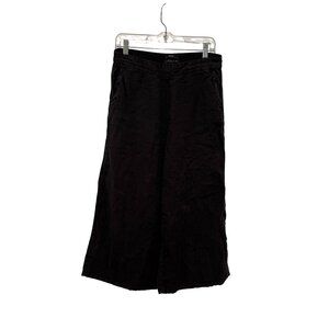 Tahari Black Linen Cropped Wide Leg Elastic Waist Women's Pants Size L